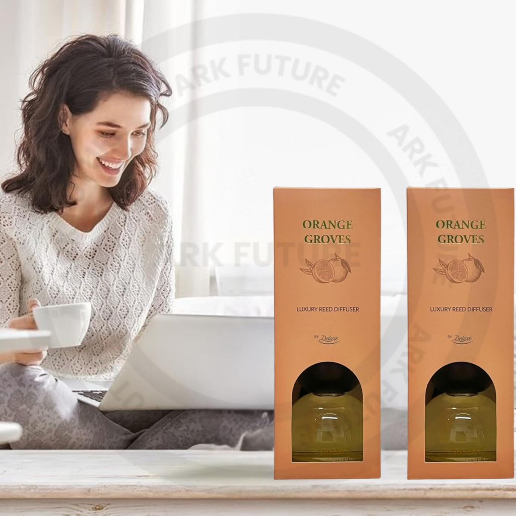 ark future By Deluxe Orange Groves Reed Diffuser – Refreshing Citrus & Woody Aromas, Long-Lasting Fragrance for Home & Office100mL x 2 (Twin Pack)