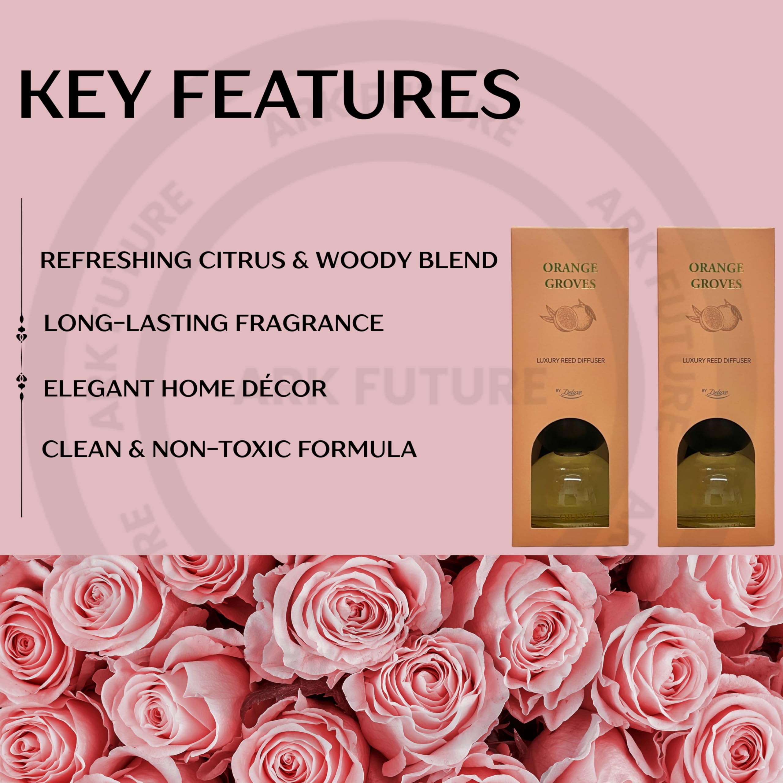ark future By Deluxe Orange Groves Reed Diffuser – Refreshing Citrus & Woody Aromas, Long-Lasting Fragrance for Home & Office100mL x 2 (Twin Pack)